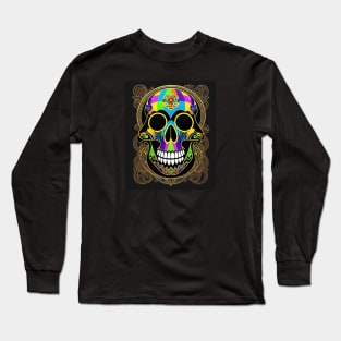 Skull colorful mandala art number 43 Long Sleeve T-Shirt